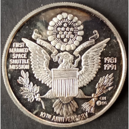 1990 1 Oz California Crown Mint Columbia Shuttle Reverse