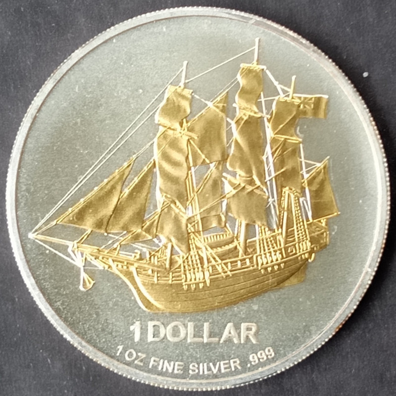 2010 1 Oz Cook Islands Silver Bounty Gilded Reverse