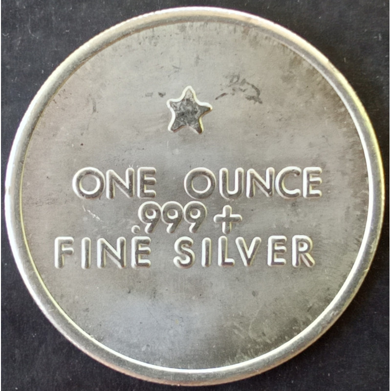 1973 1 Oz Draper Mint Swiss of America Text Star Reverse Silver Round