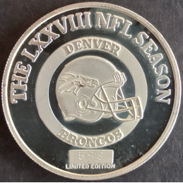 1997 1 Oz Enviromint Denver Broncos Official Game Coin Obverse