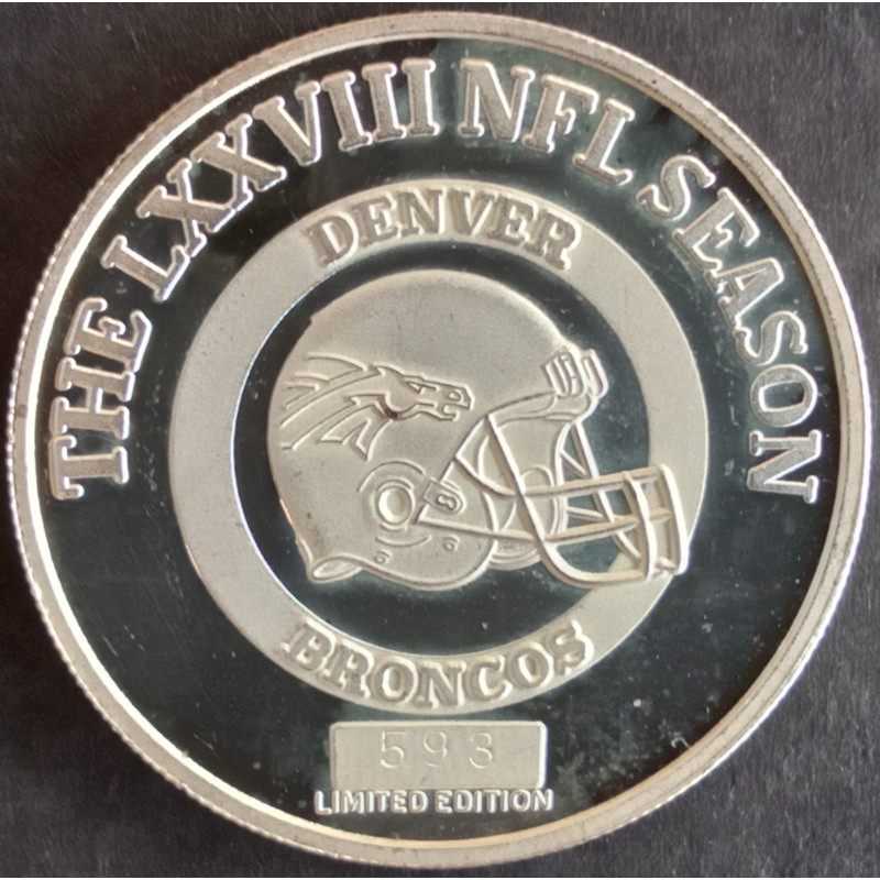 1997 1 Oz Enviromint Denver Broncos Official Game Coin Obverse